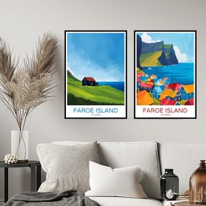 Póster de viaje de las Islas Feroe, Dinamarca, impresión de las Islas Feroe, ciudades del Océano Atlántico, decoración de pared para el hogar, lienzo de viaje, Dinamarca, regalo, decoración de habitación