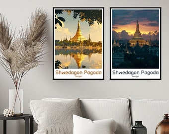Shwedagon Pagoda Myanmar Travel Poster Print Wall Yangon Shwedagon Pagoda Poster Home Decor Gift Art Lovers Myanmar Poster Gift