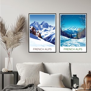 French Alps Poster Travel Print Auvergne-Rhône-Alpes Mont Blanc Côte d&#39;Azur Wall Home Decor Canvas Travel France Gift Room Decoration