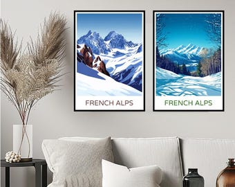 French Alps Poster Travel Print Auvergne-Rhône-Alpes Mont Blanc Côte d'Azur Wall Home Decor Canvas Travel France Gift Room Decoration