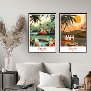Kerala India Poster Travel Print Wall India Kerala Poster Wall Art Home Decor Canvas Kerala Travel India Gift Illustration