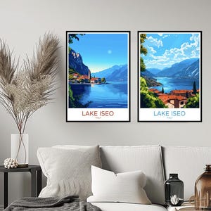 Lake Iseo Alps Italy Poster Travel Print Lake Iseo or Lario Alps Lake Garda Wall Home Decor Canvas Travel Italy Illustration Gift Decoration