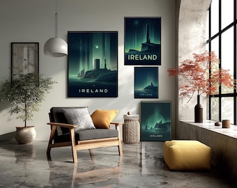 Irland Country Poster Europäische Kunst Irisch Druck Reise Wanddeko Retro Steampunk Neon Geschenk