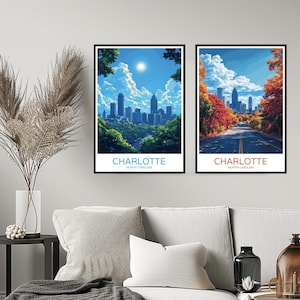 Charlotte North Carolina Poster Travel Print Charlotte Mecklenburg County USA Home Wall Art Decor Canvas Travel Gift Digital Room Decoration