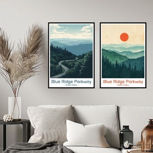 Blue Ridge Parkway Poster Travel Print Blue Ridge Parkway Wall Art Home Decor Canvas Travel Gift Illustration Room USA Decoration