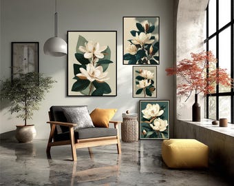 Magnolia Flower Poster Botanical Art Floral Print Southern Wall Decor Vintage Plant Design Garden Gift