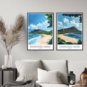 Diamond Head Hawaii Poster Travel Print Diamond Head Oʻahu Wall Home Decor Canvas Travel Gift American Hawaii Room USA Decoration