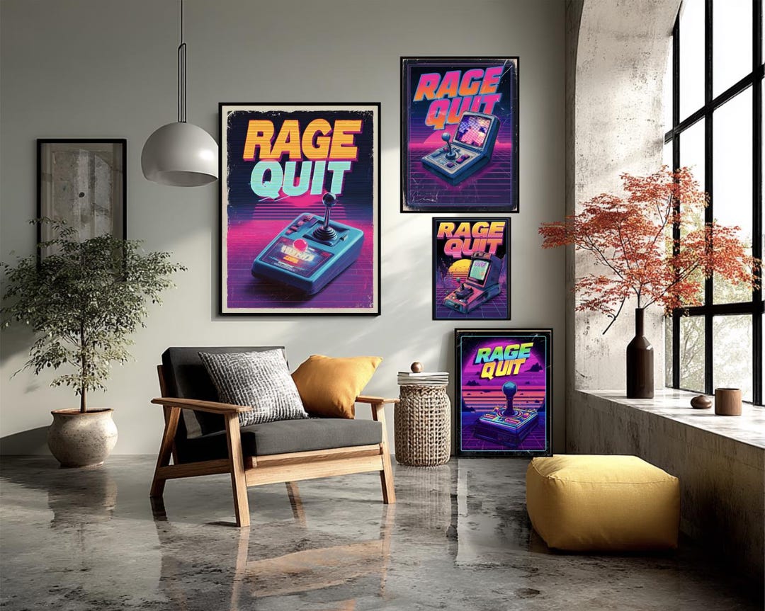 Rage Quit Retro Gaming Poster Neon Pixel Art Vaporwave Arcade Gamer ...