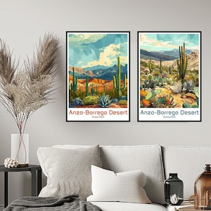 Póster del Parque Estatal del Desierto de Anza-Borrego, impresión de viaje, decoración de pared del Parque Anza-Borrego, lienzo, regalo de viaje, ilustración, habitación, decoración de EE. UU.