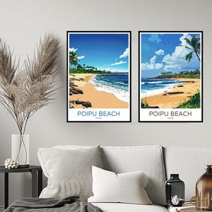 Poipu Beach Kauai Hawaii Poster Travel Print Poipu Beach Kauai Wall Home Decor Canvas Travel Gift American Hawaii Room USA Decoration