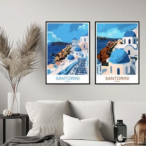 Santorini Greece Poster Travel Print Santorini Island Thira Aegean Sea Wall Home Decor Canvas Greece Illustration Travel Gift Decoration