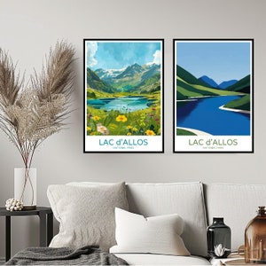 Lac d&#39;Allos Lake France Poster Travel Print Mercantour Park Allos Lake Alpes Wall Home Decor Canvas Travel France Gift Room Decoration