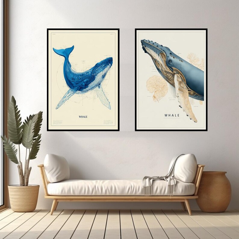 Pacific Ocean Whale Art Print Minimalist Marine Poster Whale Wall Art ...