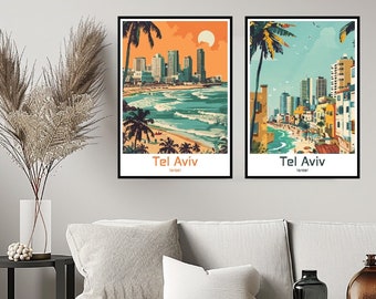 Tel Aviv Israel Poster Travel Print Wall Israel Tel Aviv Poster Wall Art Home Decor Canvas Tel Aviv Israel Gift Retro Travel Illustration