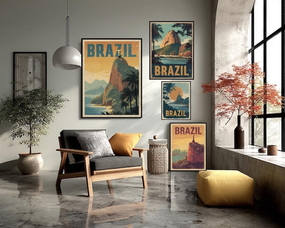Brazil Vintage Travel Poster Christ the Redeemer Rio Retro