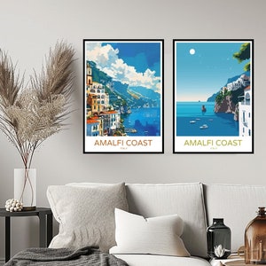 Amalfi Coast Italy Poster Travel Print Amalfi Coast Tyrrhenian Sea Salerno Wall Home Decor Canvas Travel Italy Illustration Gift Decoration