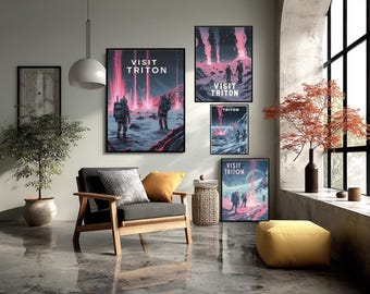 Triton Moon Poster Neptune Art Space Print Sci Fi Wall Decor Futuristic Travel Gift Astronomy Design