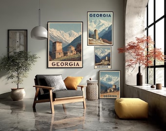 Georgia Country Poster Caucasus Mountain Art Georgia Print Travel Wall Decor Vintage Travel Gift European Art