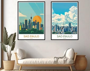 Sao Paulo Skyline Brasilien Poster Reise Poster Jardins Sweho Paulo Sonnenuntergang Wand Wohnkultur Leinwand Reise Brasilien Illustration Geschenk Dekoration