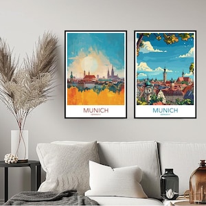 Munich Skyline Germany Poster Travel Print München Bavaria Deutschland Wall Home Decor Canvas Travel Germany Gift Room Decoration