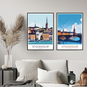 Stockholm Skyline Sweden Poster Travel Print Stockholm Sunset Baltic Sea Wall Home Decor Canvas Travel Sweden Illustration Gift Decoration