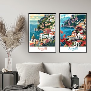 Amalfi Italy Poster Travel Print Wall Italy Amalfi Coast Poster Wall Art Home Decor Canvas Amalfi Travel Italy Gift Illustration