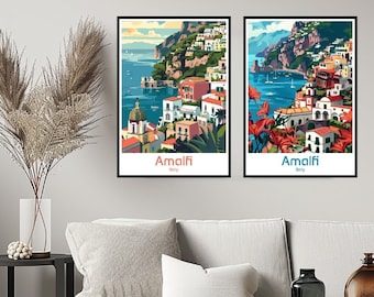 Amalfi Italy Poster Travel Print Wall Italy Amalfi Coast Poster Wall Art Home Decor Canvas Amalfi Travel Italy Gift Illustration