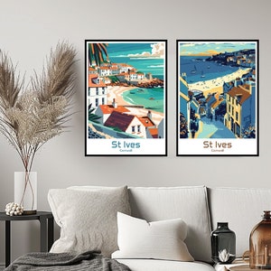 St Ives Cornwall Poster Travel Print Wall England St Ives Poster Wall Home Decor Canvas Travel United Kingdom Gift Illustration