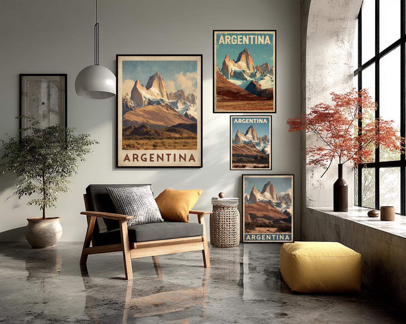 Argentina Vintage Travel Poster Patagonia Andes Mountains Retro
