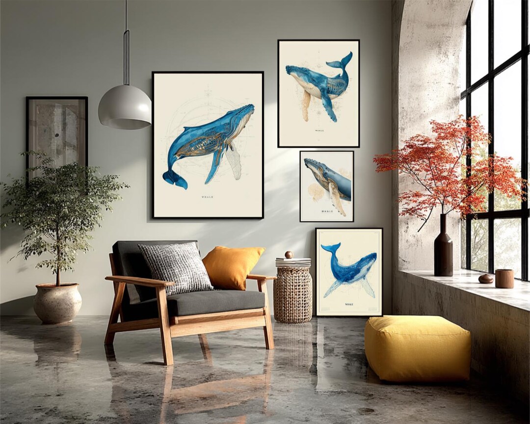Pacific Ocean Whale Art Print Minimalist Marine Poster Whale Wall Art ...