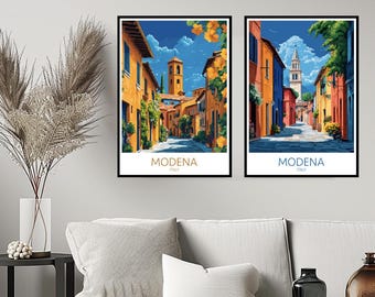 Modène, italie, affiche de voyage, modène, émilie-romagne, Piazza Grande, mur, décoration intérieure, toile, voyage, italie, illustration, cadeau, décoration