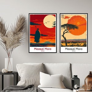 Masai Mara Kenia Poster Reise Print Wand Kenia Maasai Mara National Park Poster Wand Wohnkultur Leinwand Reise Kenia Geschenk Illustration