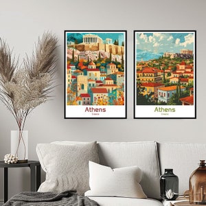 Athens Greece Poster Travel Print Wall Greece Athens Poster Wall Art Home Decor Canvas Greece Retro  Acropolis of Athens Travel Illustration