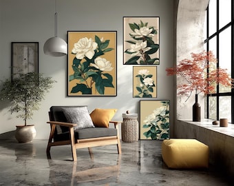 クチナシ | 署名入り水彩画 | 白い南部の花、花柄、ルイジアナアート