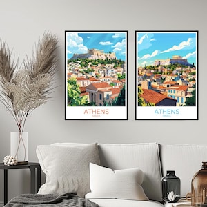 Athens Greece Poster Travel Print Athens Mediterranean Acropolis Skyline Wall Home Decor Canvas Greece Illustration Travel Gift Decoration