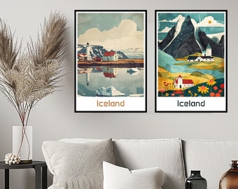 Iceland Poster Travel Print Wall Nordic Island Iceland Poster Wall Art Home Decor Canvas Travel Iceland Gift Illustration
