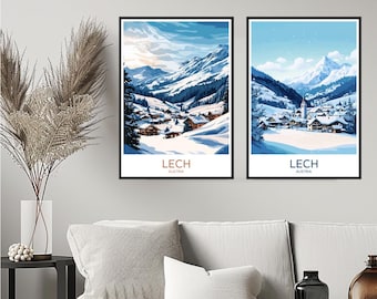 Lech Austria Poster Travel Print Lech am Arlberg Ski Resort Alps Mountain Wall Home Decor Canvas Travel Austria Illustration Gift Decoration