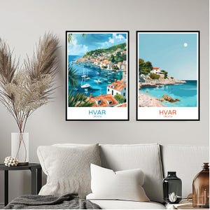 Hvar Croatia Poster Travel Print Hvar Adriatic Sea Dalmatian Coast Wall Home Decor Canvas Travel Gift Croatia Illustration Room Decoration