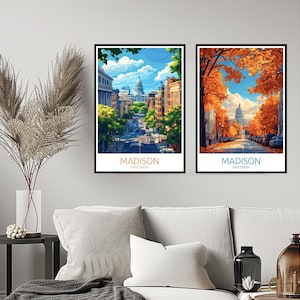 Madison Wisconsin Poster Reise Druck Madison Dane County USA Wand Wohnkultur Leinwand Reise Geschenk Zimmer USA Dekoration Illustration