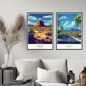 Mesa Arizona Poster Travel Print Mesa Maricopa County Phoenix Tucson Wall Home Decor Canvas Travel Gift American Arizona Room USA Decoration