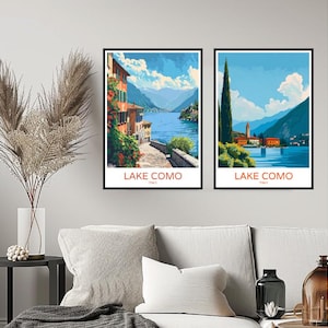 Lake Como Italy Poster Travel Print Lake Como or Lario Alps Lake Garda Wall Home Decor Canvas Travel Italy Illustration Gift Decoration