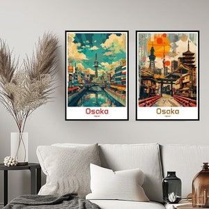 Osaka Japan Poster Travel Print Wall Japan Osaka Poster Wall Art Home Decor Canvas Osaka Japan Retro Travel Illustration