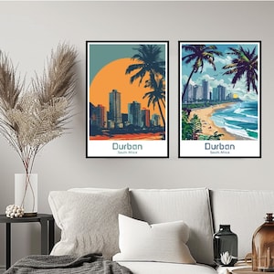 Durban Sudáfrica cartel viaje impresión pared Durban playa cartel pared arte hogar decoración lienzo viaje Sudáfrica regalo ilustración