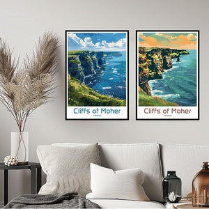 Cliffs of Moher Irland Poster Reise-Druck Wand Cliffs of Moher Poster Wand Kunst Wohnkultur Leinwand Retro Irland Geschenk Reise Illustration