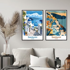 Santorini Greece Poster Travel Print Wall Greece Santorini Poster Wall Art Home Decor Canvas Greece Thira Travel Illustration
