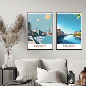 Tampere Finland Poster Travel Print Tampere Finnish Lakeland Pirkanmaa Wall Home Decor Canvas Finland Illustration Travel Gift Decoration