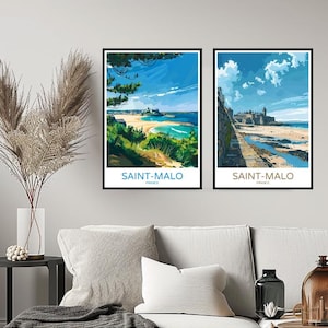 Pôster de viagem Saint-Malo, França, impressão de viagem, Saint-Malo, Bretanha, parede, decoração para casa, tela, viagem, França, ilustração, decoração de quarto de presente