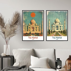 Taj Mahal India Poster Travel Print Wall India Poster Wall Art Home Decor Canvas Taj Mahal Travel Illustration