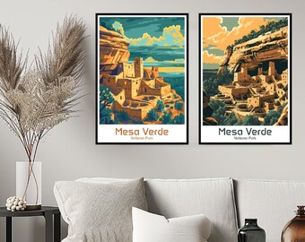 Póster del Parque Nacional Mesa Verde, impresión de viaje, Colorado, Mesa Verde, parque, pared, decoración del hogar, lienzo, regalo de viaje, ilustración, habitación, decoración de EE. UU.