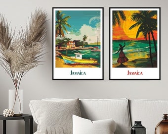 Póster de viaje de Jamaica, impresión de pared, póster de Jamaica, arte de pared, decoración del hogar, lienzo, ilustración de viaje de Jamaica